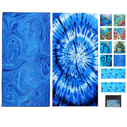 JAODFK 2 Pcs Microfibre Beach Towel 71"X32" Quick Dry Lightweight Sand Free Extra Large Thin Blue Towels Travel Essentials For Adults Womens Swim