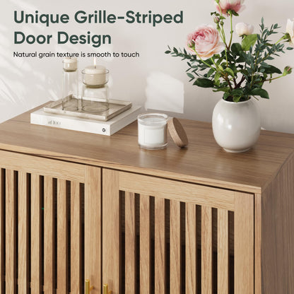 Smart FENDEE Sideboard Cabinet, Farmhouse Buffet Cabinet with Slatted Doors & Adjustable Shelf, Coffee Bar Storage Cabinet for Kitchen, Dining Room