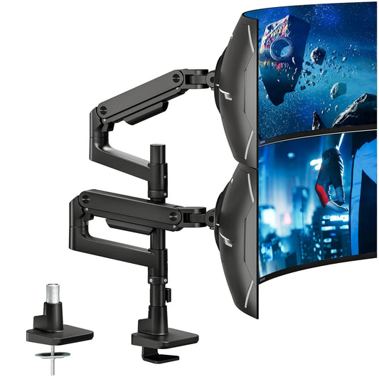 ARES WING Dual Monitor Arm for 17" to 49" Flat and Curved Screens, Ergonomic Gas Spring Gaming Arm Stand with Cable Management, Tilt, Swivel,