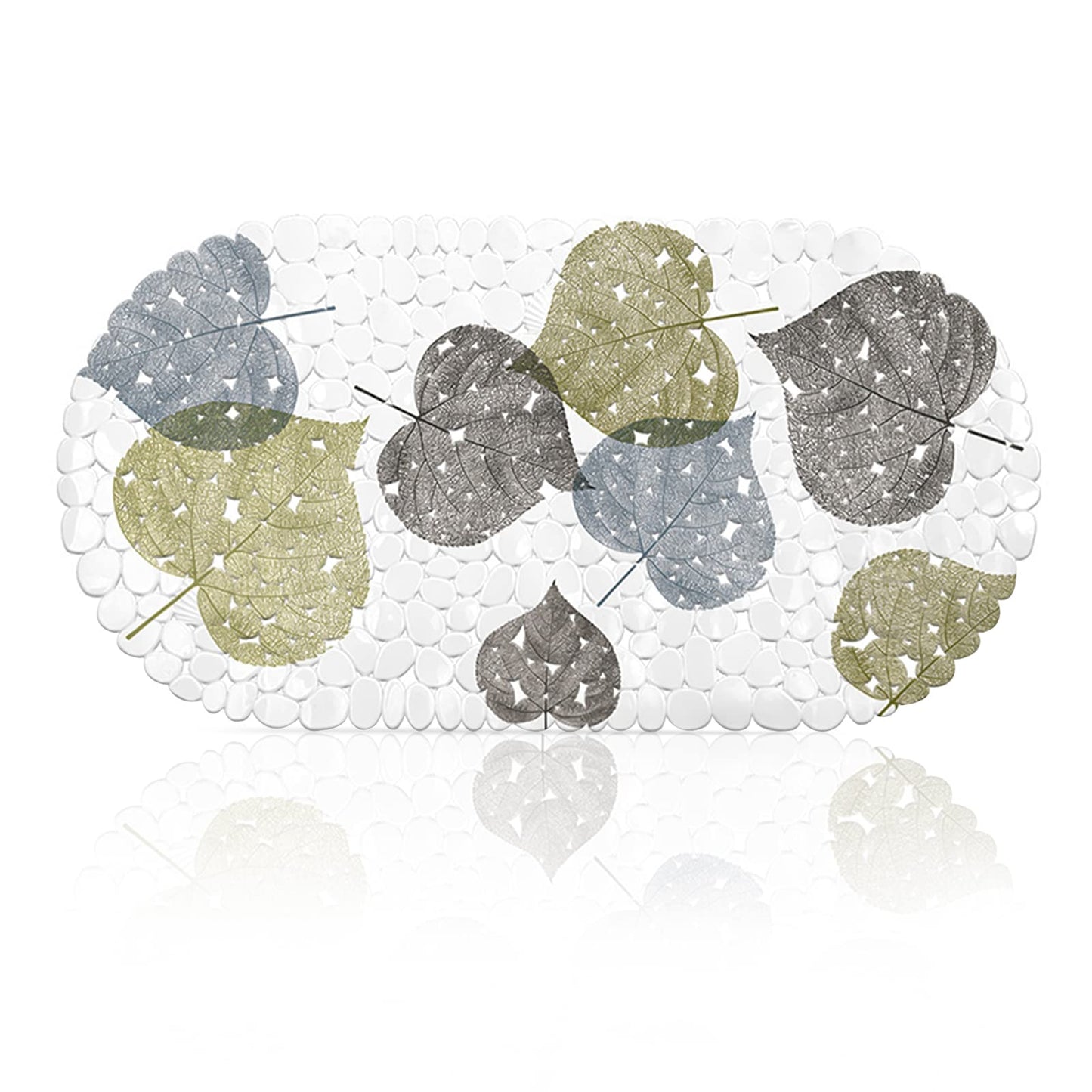 QZDAFFIC Bath Mat Non Slip Anti Mould, 69x35cm Shell Pebbles Shape Shower Mat with Suction Cups, Washable Quick Dry Bath Mats for Bathroom (Ginkgo)