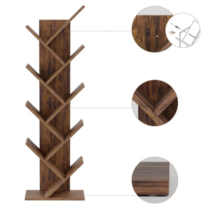 Mondeer Tree Bookshelf, 8 Tier Bookcase Free Standing, Rustic Brown