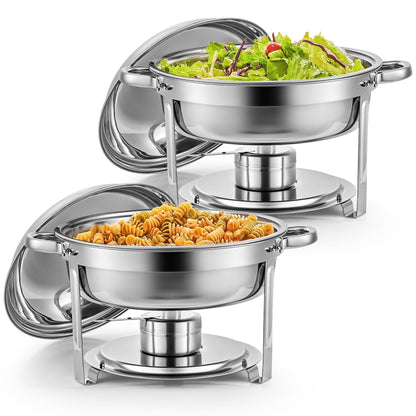 Wilprep Chafing Dish Buffet Set, 2 Pack 5L Stainless Steel Round Chafing Dishs Set,Food Warmer Kit with Lids and Food Pans for Restaurant Catering