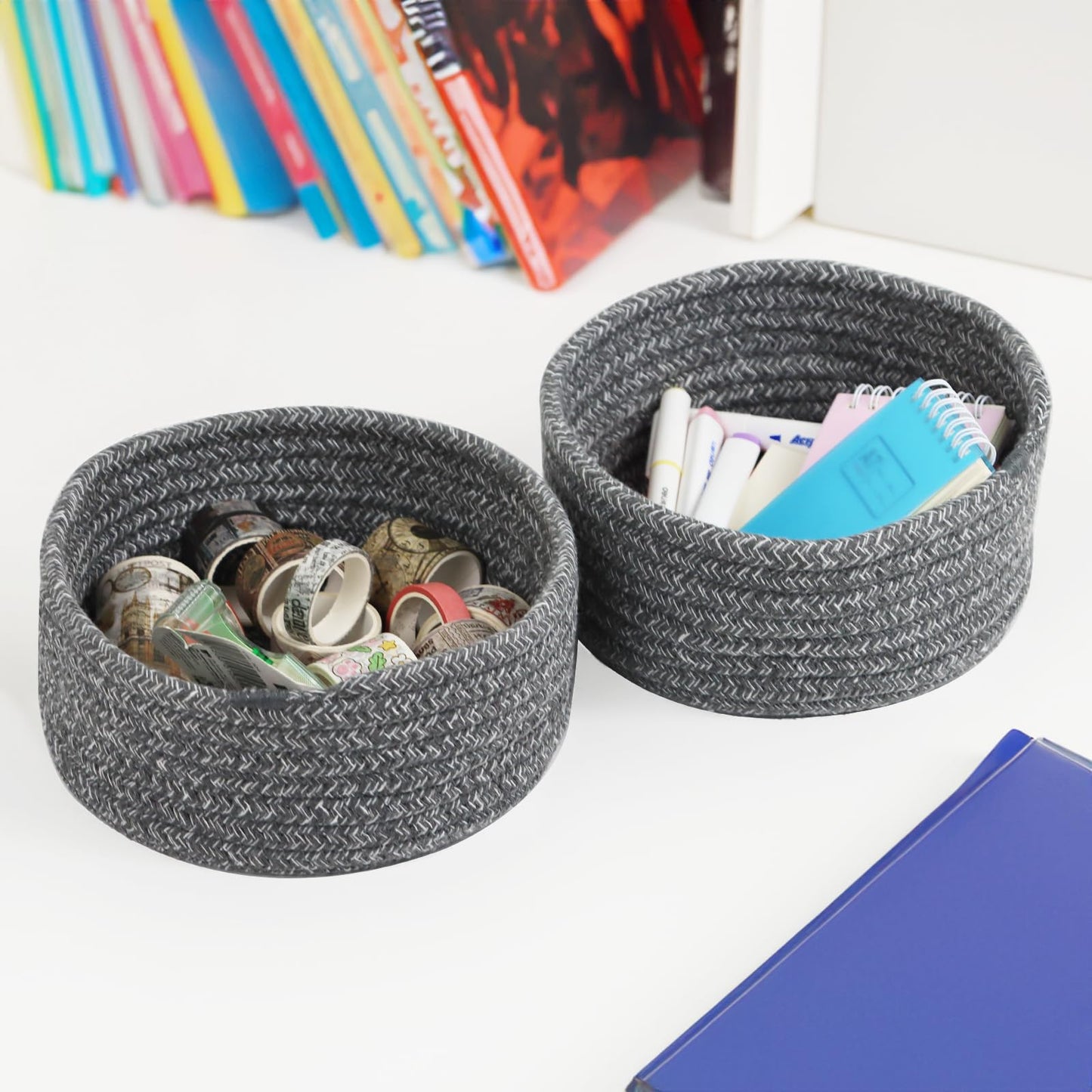 Small Basket, Set of 3 Woven Baskets, Cotton Rope Small Baskets for Organizing, Cute Mini Tiny Storage Basket for Gifts