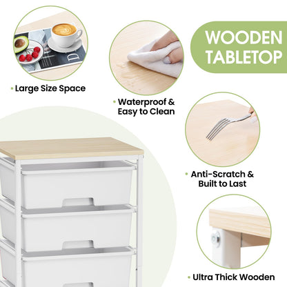 6-Drawer Craft Organizer Trolley Cart with Wooden Top, White