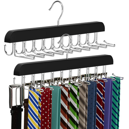 Tie Rack & Belt Hanger 2 in 1 Tie Hanger Space Saving 20 Hooks Hangers for Closet Max 30 Belts with 30 Ties Capacity
