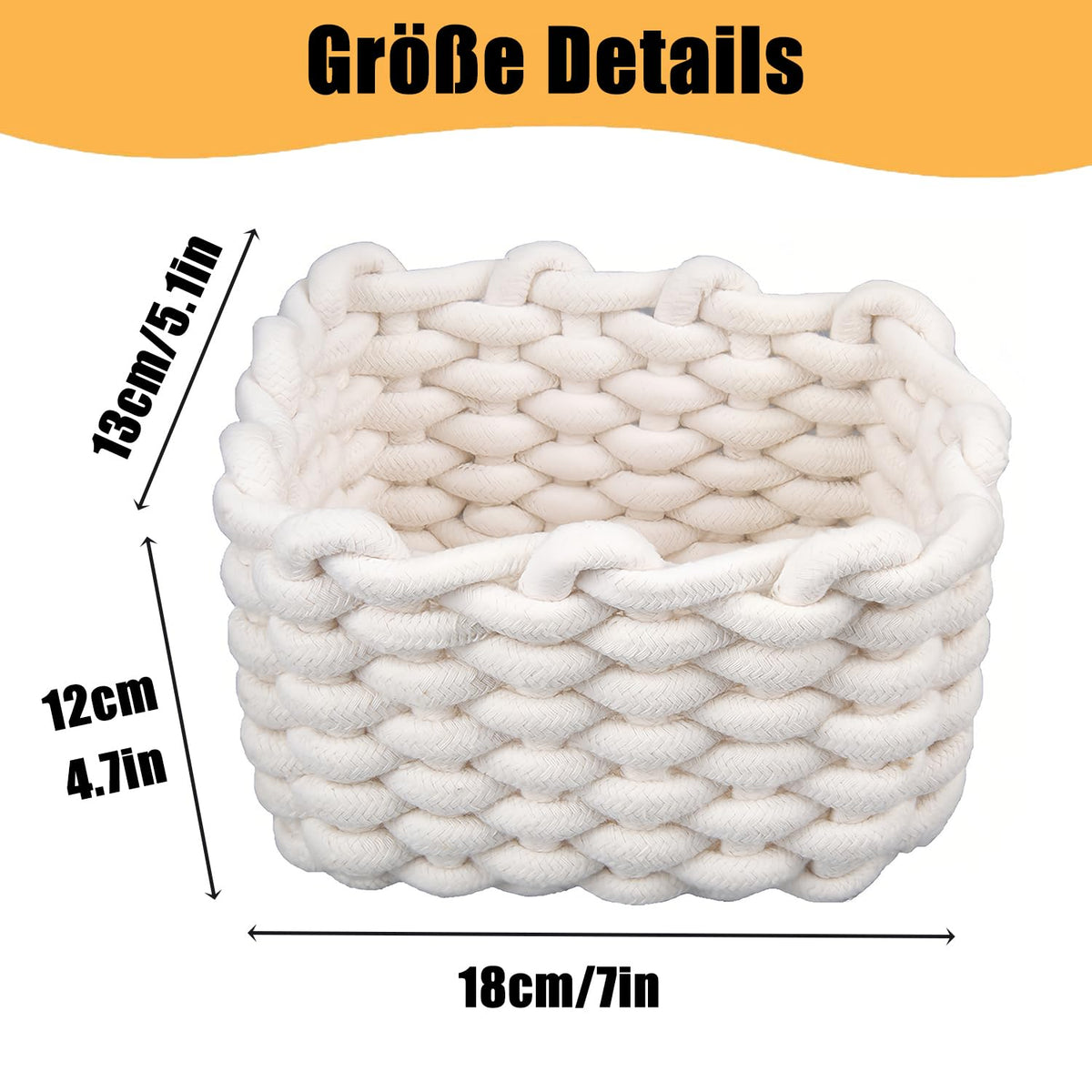 Cotton Storage Basket, White Braided Basket with Thick Yarn Wicker, Bathroom Organiser for Desk & Dressing Table Changing Table, Cosmetics, Desktop
