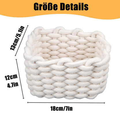 Cotton Storage Basket, White Braided Basket with Thick Yarn Wicker, Bathroom Organiser for Desk & Dressing Table Changing Table, Cosmetics, Desktop