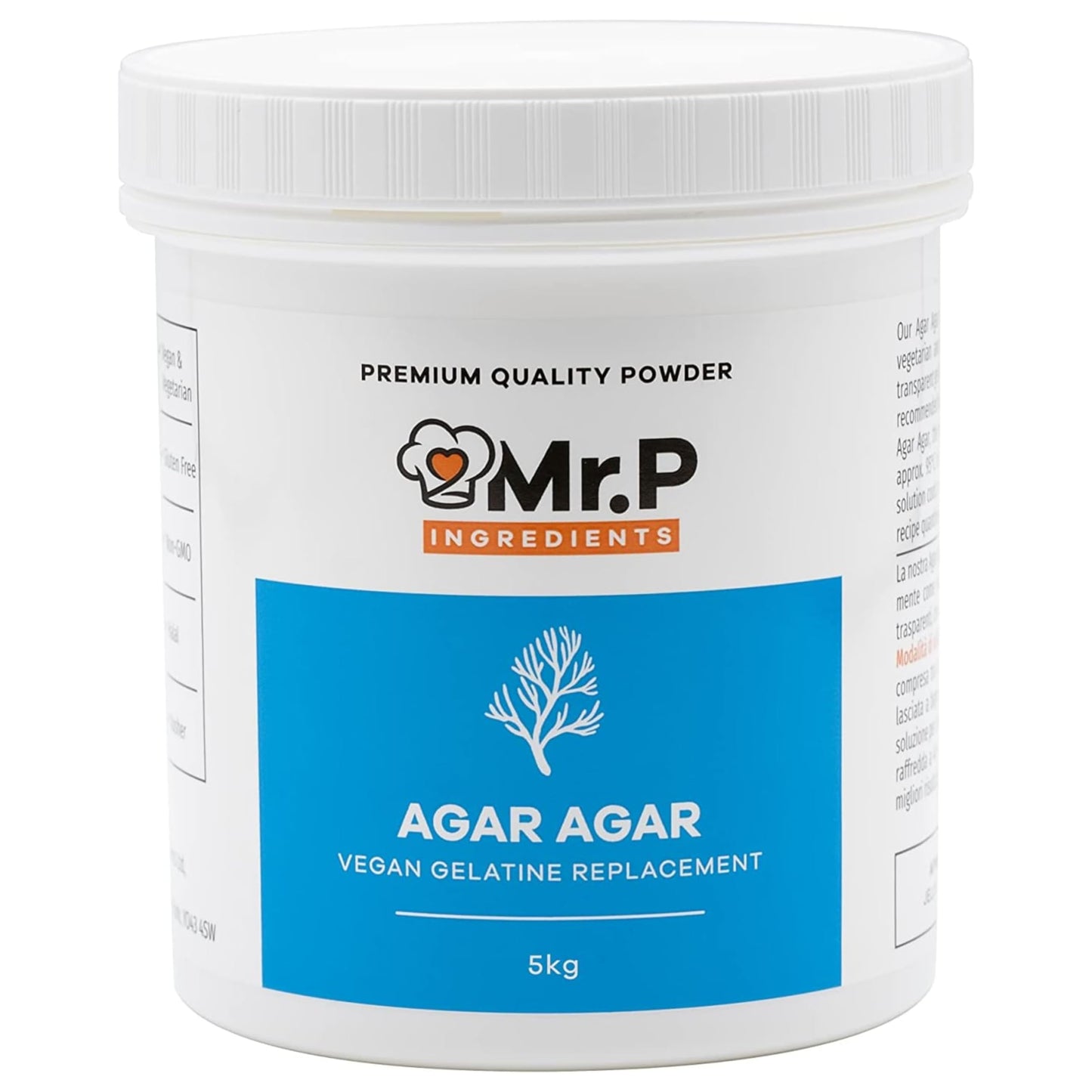 Mr.P Ingredients Agar Agar 5 kg Powder Vegan Gelatine Replacement Ideal for Jelly Mousse Molecular Gastronomy Gelling Agent Vegan Vegetarian Halal