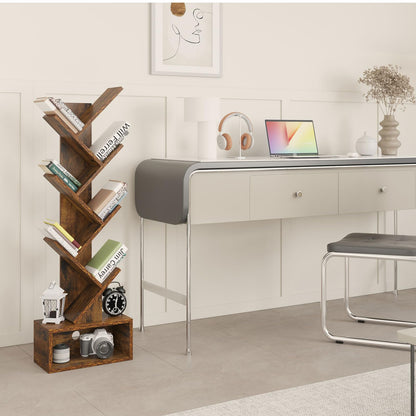 YMYNY 6 Tier Tree Bookshelf, Tall Bookcase, Wood Book Storage Rack with Drawer, Modern Floor Standing Book Shelf for Books/Movies/CDs, Utility