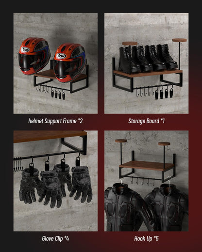 Vieshful Motorcycle Helmet Holder Wall Mount, Helmet Stand with 4 Glove Clips, Helmet Hanger for Motorcycle Accesories Storage