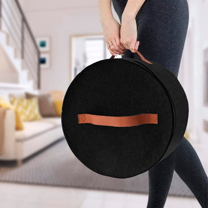 Hat Boxes Hat Storage Box Felt Round Hat Box Foldable with Carry Handle and Clear Window for Wardrobe Organization, Travel,Dustproof (black)