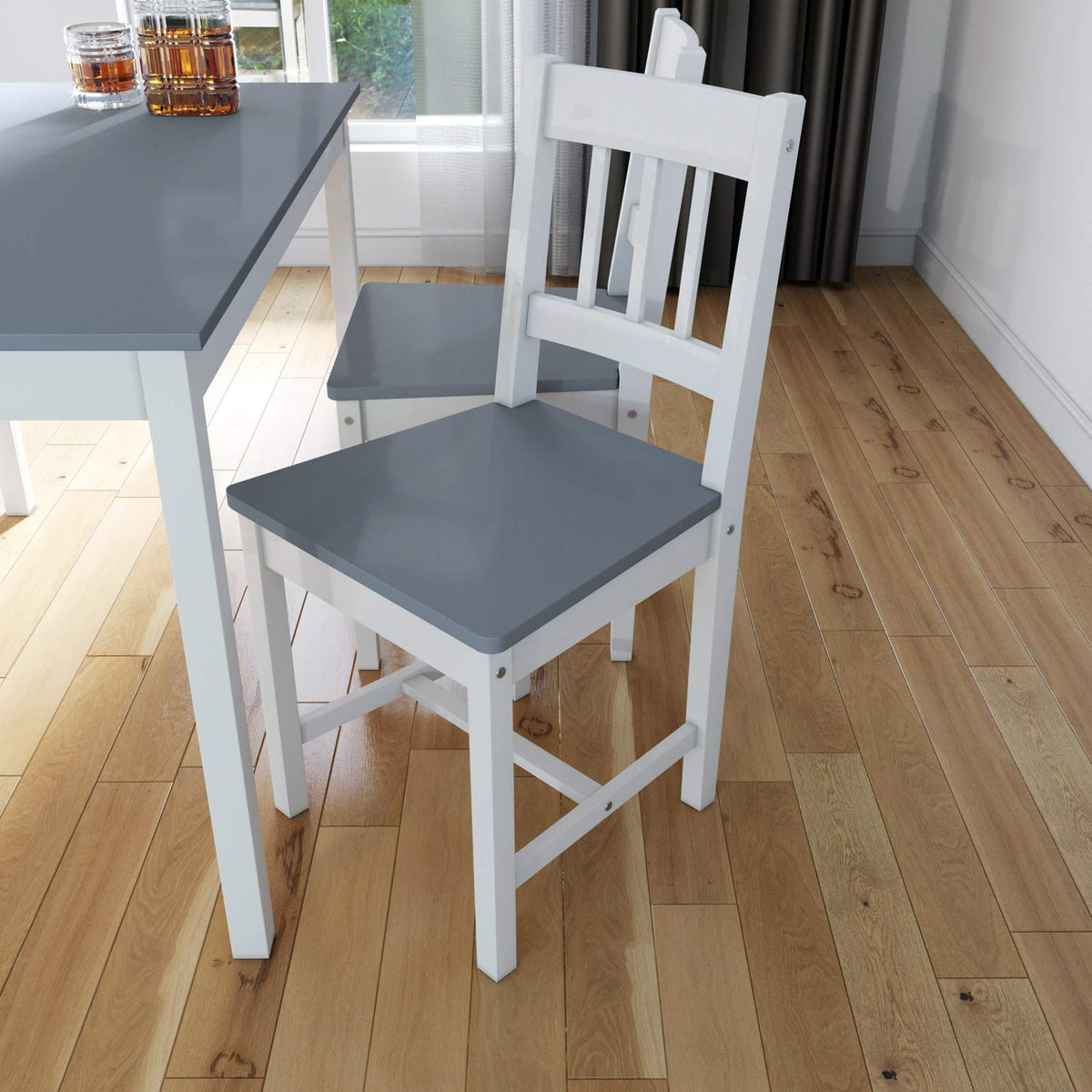 ELEGANT Solid Wooden Dining Table with 4 Chairs Set, 108x65x75cm