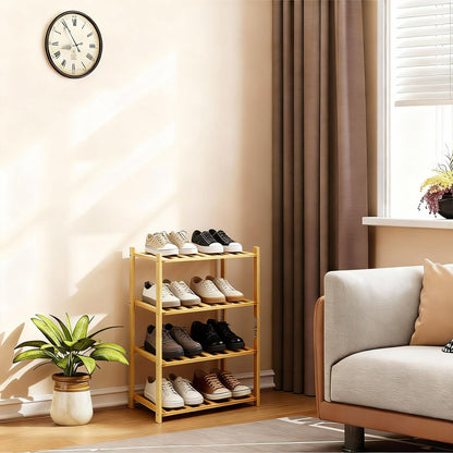 Akloya Small Shoe Rack, Multipurpose 4 Tier Shoe Organizers Rack，Small Bamboo Shelfs for Shoes, Plants, Books, Living Room, Hallway Bedroom, Bathroom