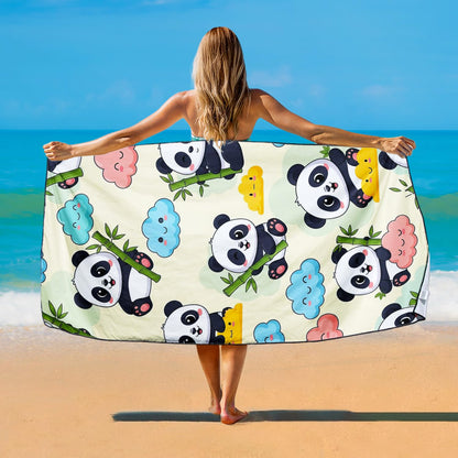 Violetpos Cute Panda & Cloud Beach Towel, Extra Large 180x90 cm 250GSM Microfibre, Sand Free Quick Dry