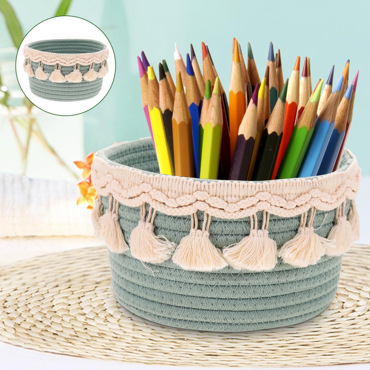 Ciieeo Woven Storage Basket Rope Storage Basket for Bathroom Bedroom and Desktop Organising Small Round for Snacks Cosmetics and Everyday Items 7.87