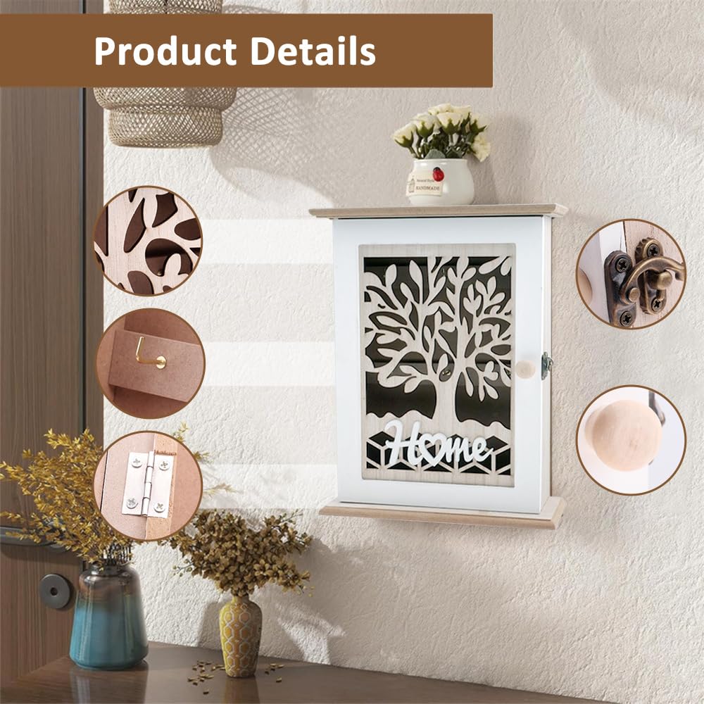 wocpvm Wooden Key Holder Vintage key boxes wall mounted indoor 6 Key Hooks Key Box key cabinet with lock buckle for Entrance, Hallway