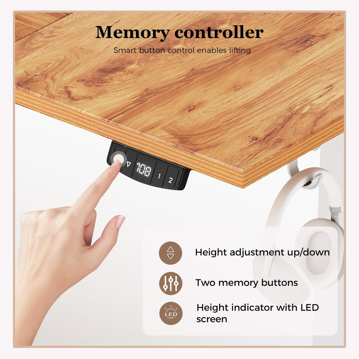 Klicelor Height-Adjustable Electric Desk, 140x80 cm Sit-Stand Office Desk, Computer Desk with Memory Function, Standing Desk