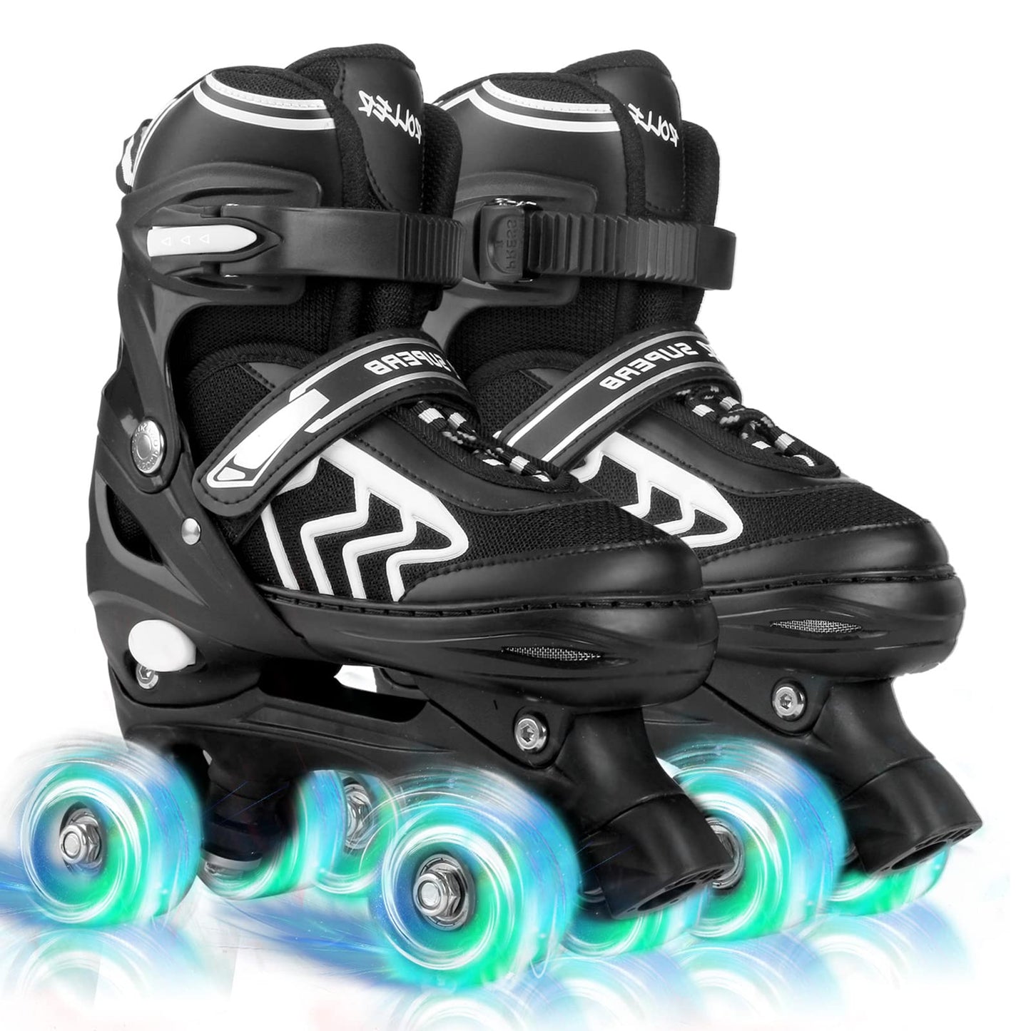Kids Roller Skates for Boys Girls Children Beginners, 4 Sizes Adjustable Roller Skates for Child Toddler Ages 4-6-12 with 8 Light up Wheels (Medium -