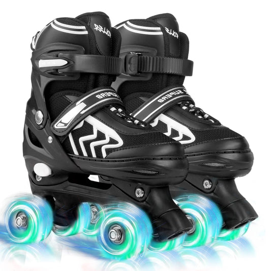 Kids Roller Skates for Boys Girls Children Beginners, 4 Sizes Adjustable Roller Skates for Child Toddler Ages 4-6-12 with 8 Light up Wheels (Medium -