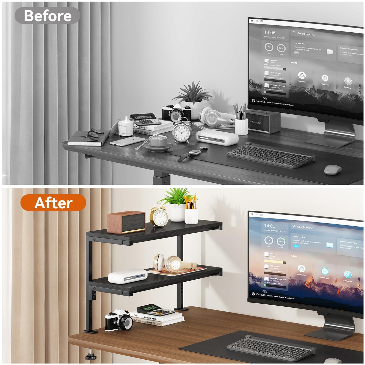 IBUYKE Clamp on Desk Shelf, 22.8” Large Desk Extender Shelves TMZ010B