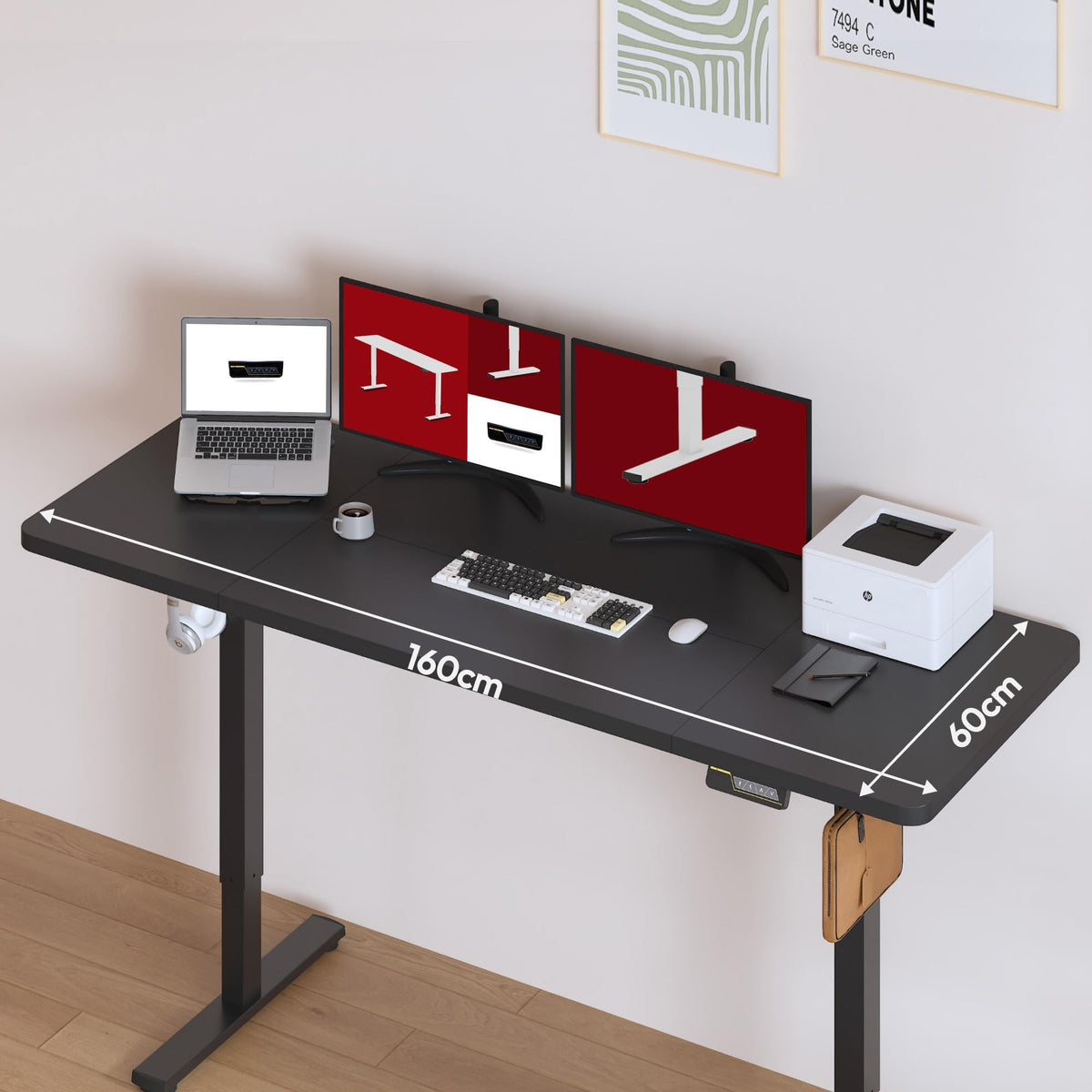 SANODESK 160 * 60 Electric Standing Desk Height Adjustable Desk with Cable management Tray Sit Stand Table with 4 Memory Smart Pannel