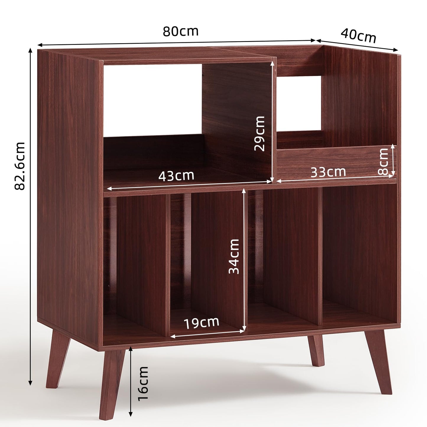 Large record stand with storage, record player stand with shelf, vinyl record holder with presentation surface, record stand for up to 300 albums
