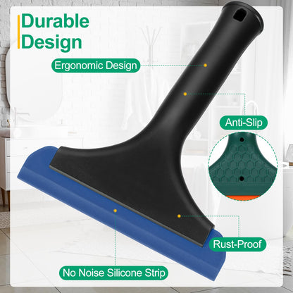 sourcing map 6 Inch Shower Squeegee for Glass Doors, All-Purpose Bath Squeegee with Handle for Bathroom Window Mirror Car Glass, Black/Blue