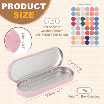 sourcing map 4Pcs Metal Tin Box Container, 6.9x2.4x0.7 Oval Empty Hinged Lid Box with Self Adhesive Colored Sticker