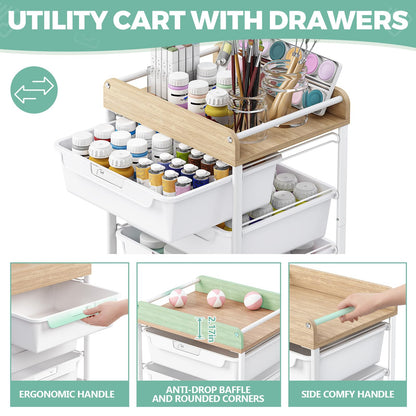 SYKIARIOL 4-Drawer Storage Trolley Rolling Cart, White