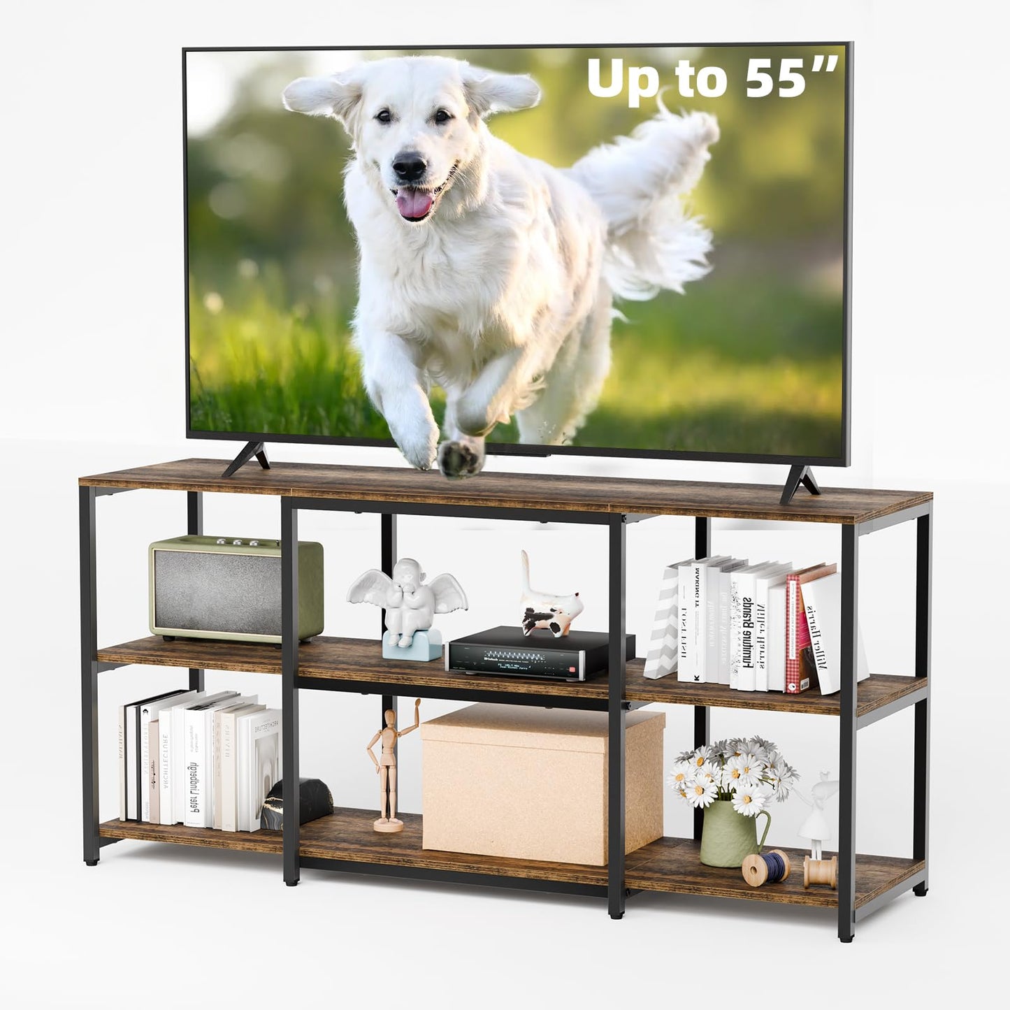 Aquzee TV Stand, 148 cm TV Stand Cabinet, 3 Tier Wooden TV Console Table Unit with Storage