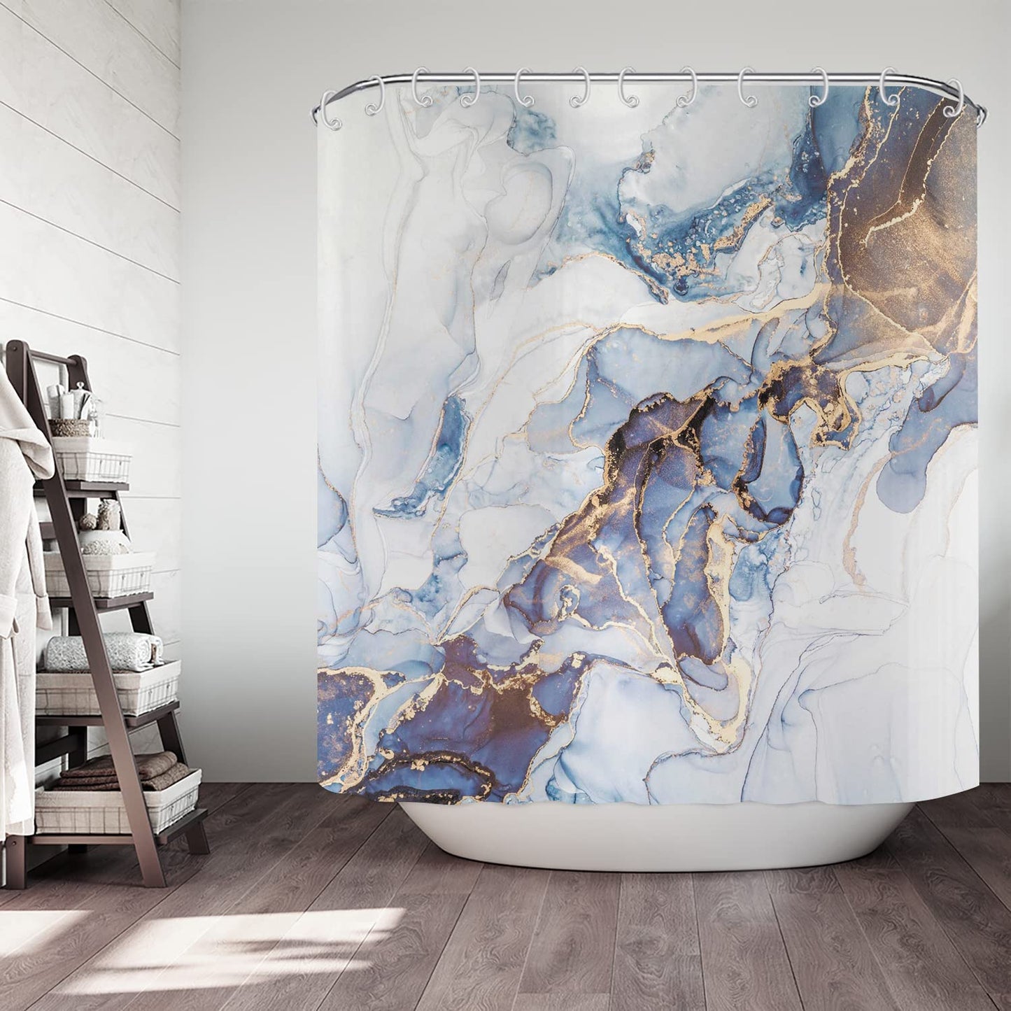 ASDCXZ Marble Shower Curtain 180x180 cm, Modern Abstract Art Blue Gold White Marble Optic Texture Bath Washable Shower Curtains Polyester Textile