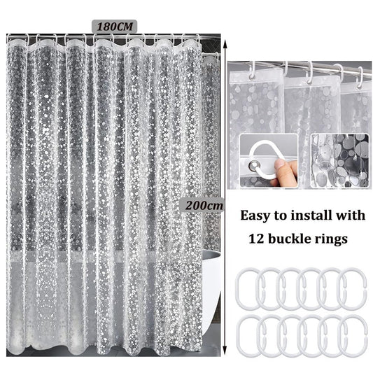 Shower Curtains Mould Proof Resistant,180 x 200 cm,Shower Curtain for Bathroom,Waterproof Heavy Duty Bathroom Curtains,PEVA Cobblestone Shower
