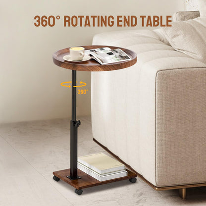 YYW Adjustable C Shaped Side Table with Wheels, 360° Swivel Sofa Table