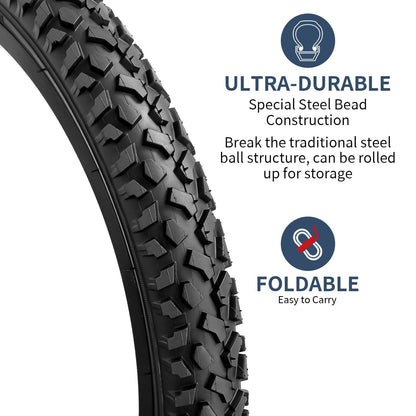 YunSCM 2-Pack 20" 60TPI Bike Tyres 20x2.125 and 20" Bike Tubes AV32mm Schrader Valve Compatible with 20x2.10 20x2.125 57-406 20x2.20 Mountain Bike