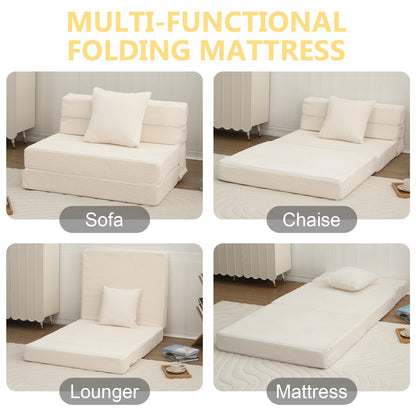 MeMoreCool Folding Mattress Single, Corduroy Fold Out Sofa Bed, Grey