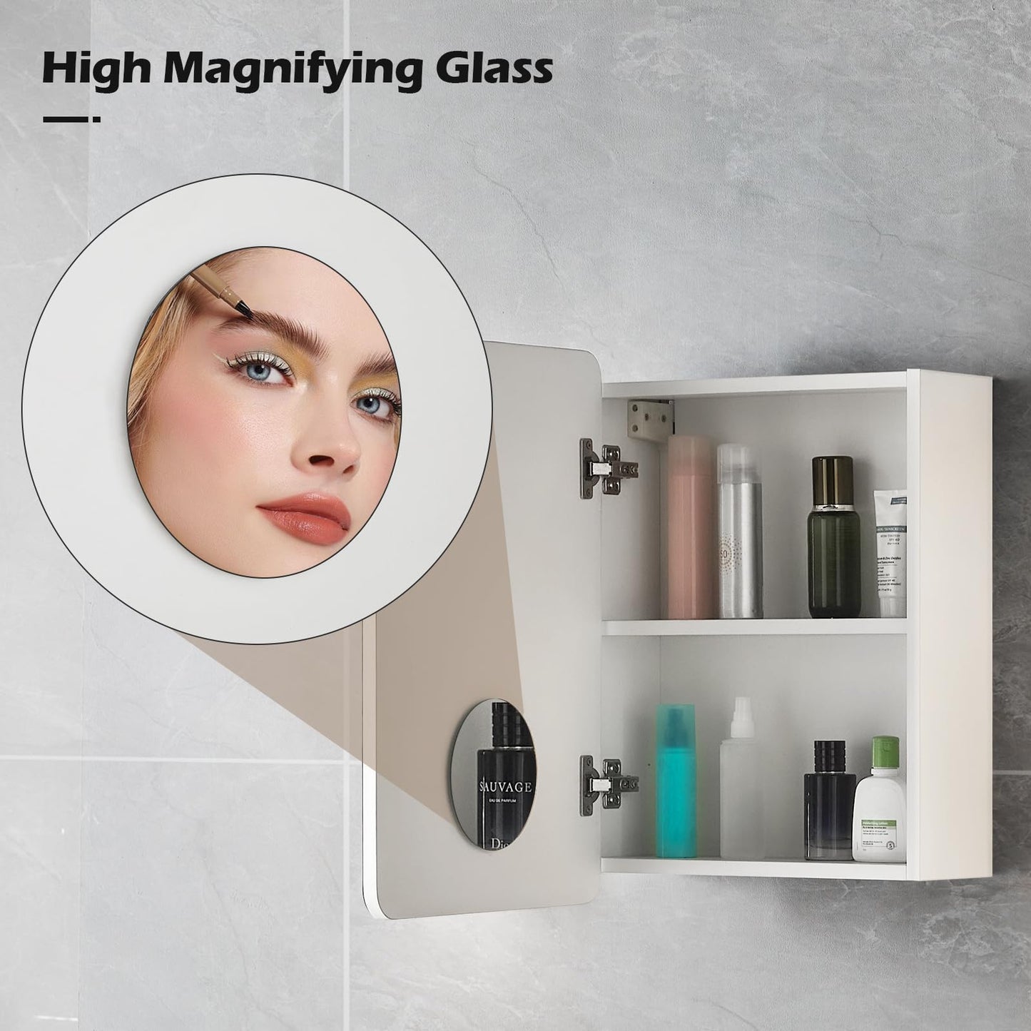 TUKAILAi 40x50cm Single Door Bathroom Mirror Cabinet with Magnifying Mirror