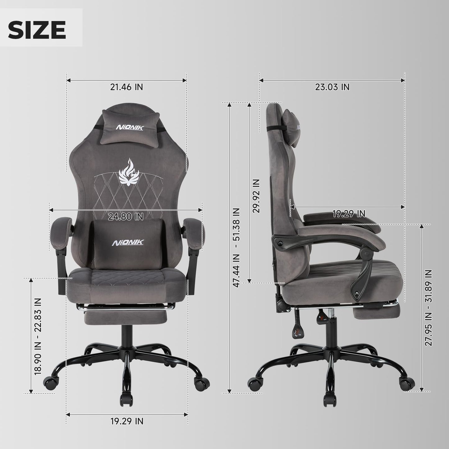 NIONIK Massage Gaming Chair with Footrest, Ergonomic Office Chair with Lumbar Support and Headrest