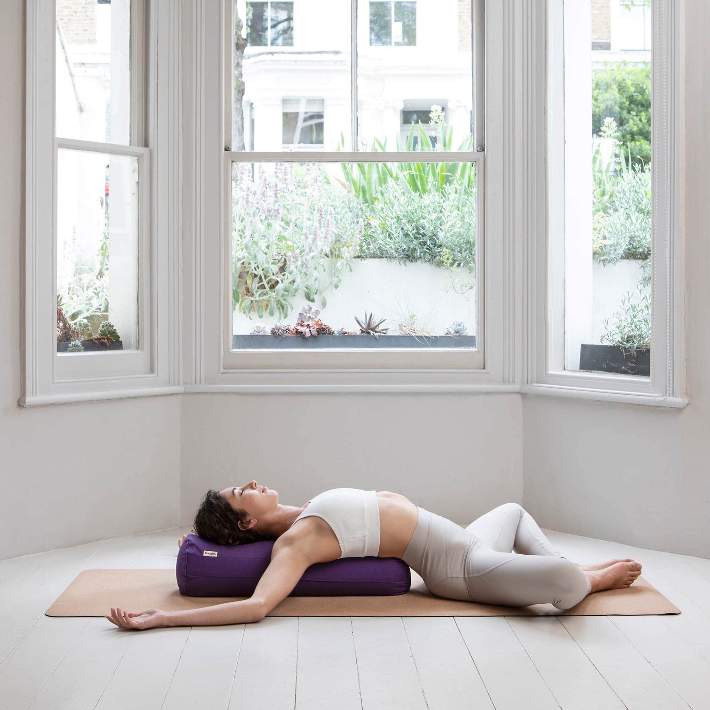 basaho Yoga Bolster | Organic Cotton | Buckwheat Hulls | Removable Washable Cover (Stone)