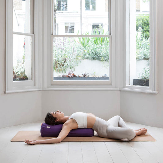 basaho Yoga Bolster | Organic Cotton | Buckwheat Hulls | Removable Washable Cover (Midnight Blue)