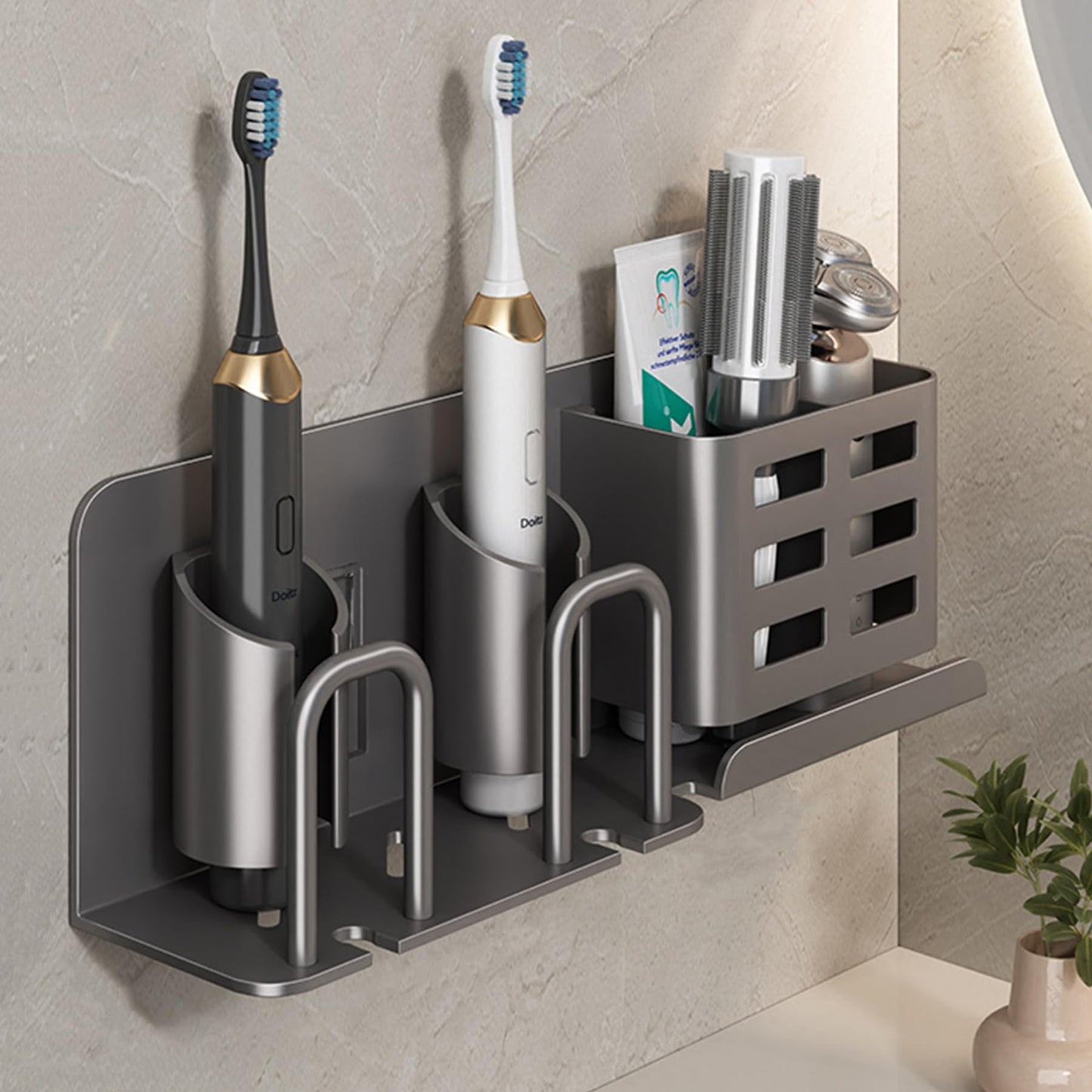 YESENT Aluminum Electric Toothbrush Holder - Bathroom Wall Mounted Toothbrush Holder (2 card slots (no cup))