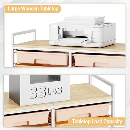 12-Drawer Craft Organizer Trolley Cart with Wooden Top