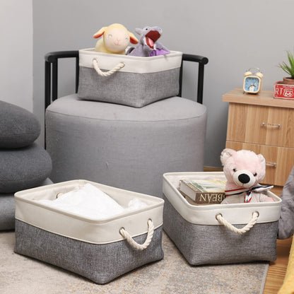 PWVMWM Small Fabric Storage Basket Set of 3, Waterproof Foldable Storage Baskets, Canvas Storage Boxes for Wardrobe, Bedroom, Office Products