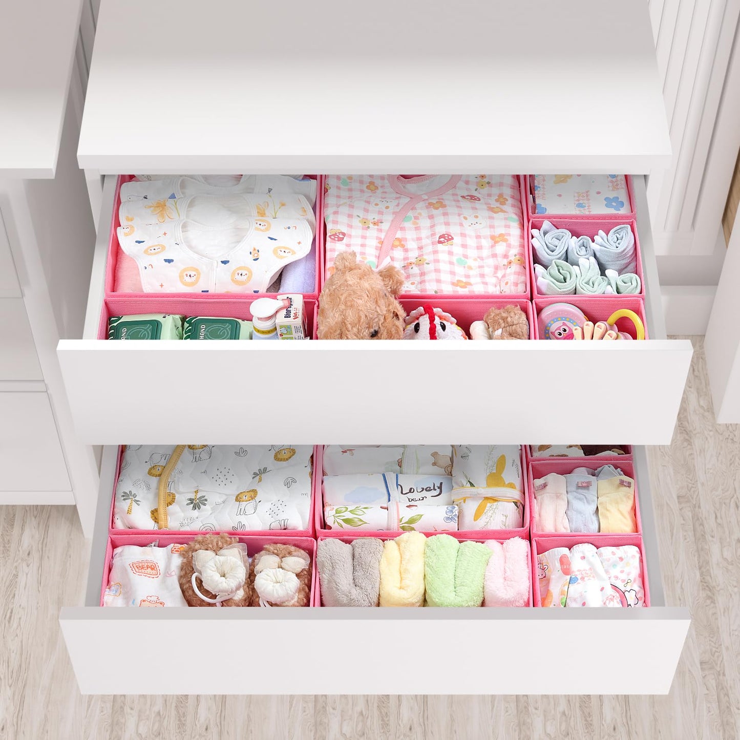 ORLISA Drawer Organiser for MALM Drawers, 14 Pack Clothes Drawer Organisers, Foldable Fabric Dividers for Underwear Socks Bras, 3 Sizes Storage Boxes