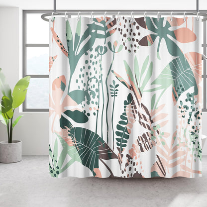 Bovlleetd 71x71inch Abstract Plant Shower Curtain Watercolor Tropical Botanical Bathroom Curtain Bohemian Bathroom Decorative Curtain Waterproof Bath