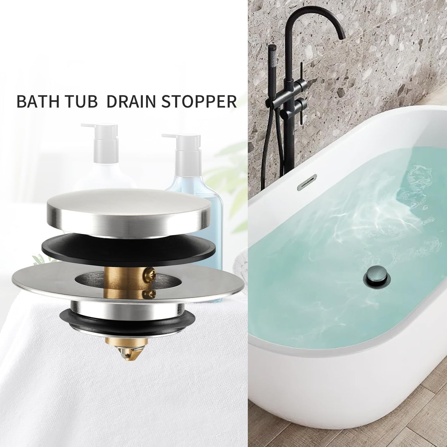 Bathtub Drain Stopper, Universal Tub Stopper for Replacing Tip Toe/Trip Lever/Lift&Turn Tub Drain