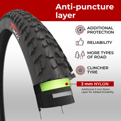 Fincci Bicycle Tyres MTB 26 x 1.95 inch - Pair Foldable Tires 26" with 1 mm Nylon Protection, Tyres 50-559 for Hybrid & Mountain & Electric Bikes -