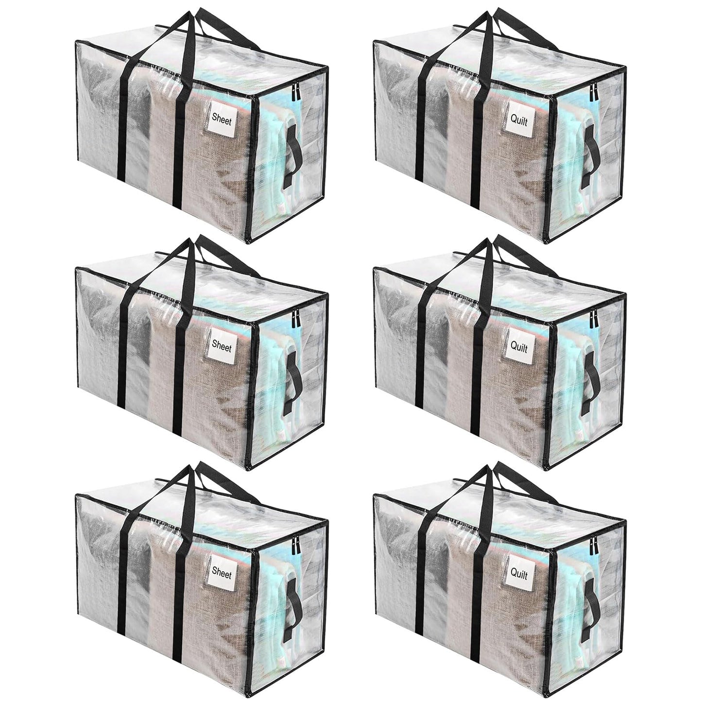 RICHIE Clear Heavy Duty Extra Large Moving Bags with Reinforced Handle and Double Zipper - Waterproof Storage Box with Tag Window