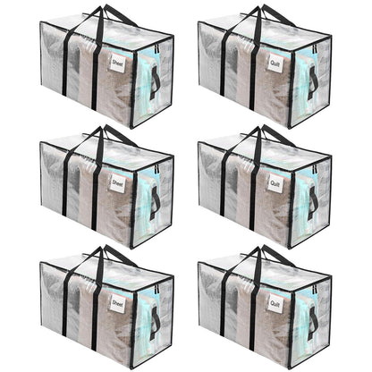 RICHIE Clear Heavy Duty Extra Large Moving Bags with Reinforced Handle and Double Zipper - Waterproof Storage Box with Tag Window