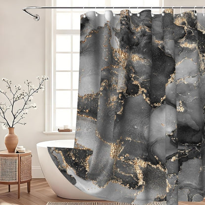 Xiaoterna Marble Fabric Shower Curtain Abstract Black Gold Grey Marble Textured Waterproof Bathroom Curtain Modern Luxury Elegant Mildew Resistant