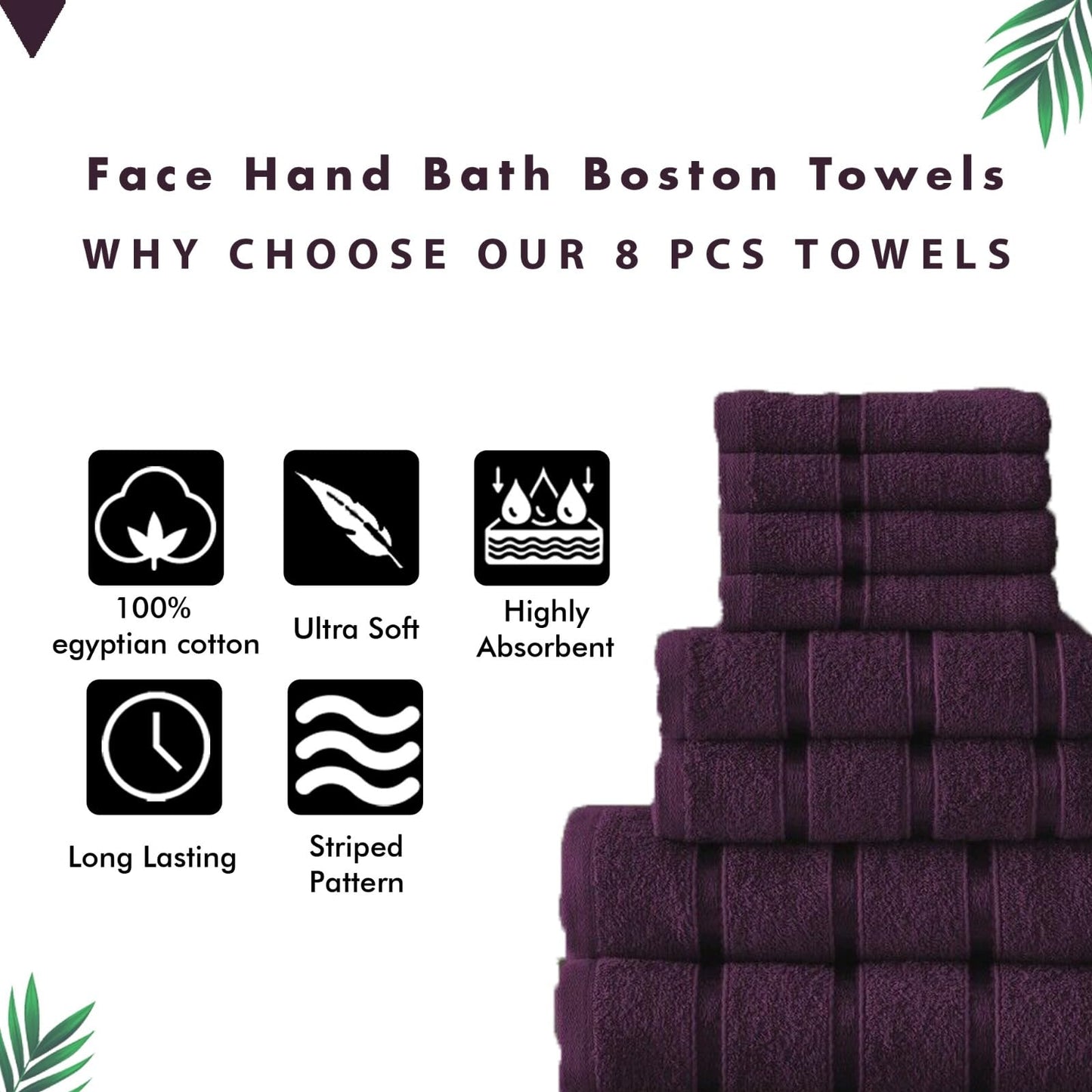 FAIRWAYUK 8-Piece Towels Bale Set for Bathroom, Ultra Soft Premium Quality Water Absorbent Towel Gift Sets, 100% Egyptian Cotton